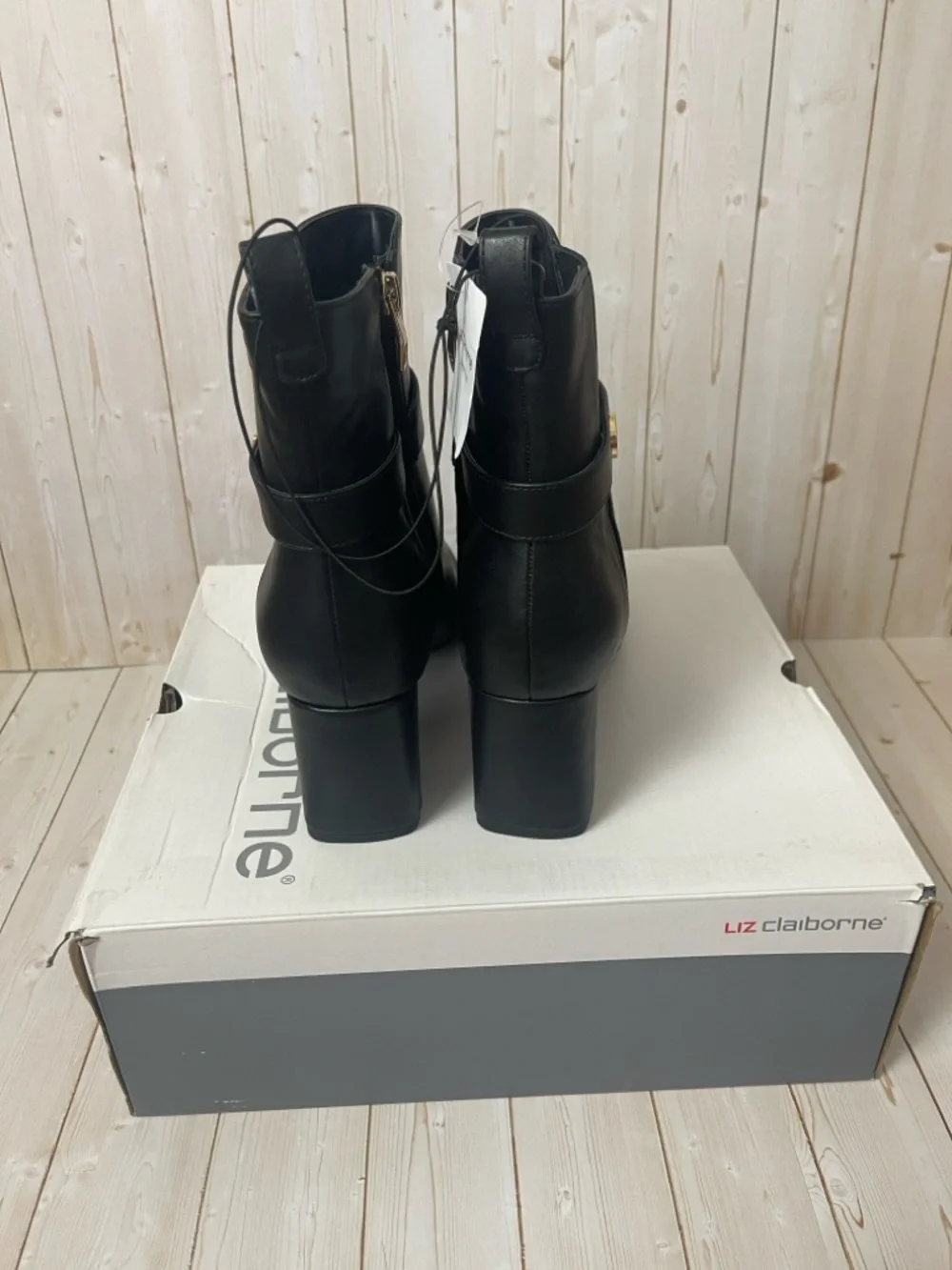 Liz Claiborne Black Mid-Calf Block Heel Booties zip up Size 9